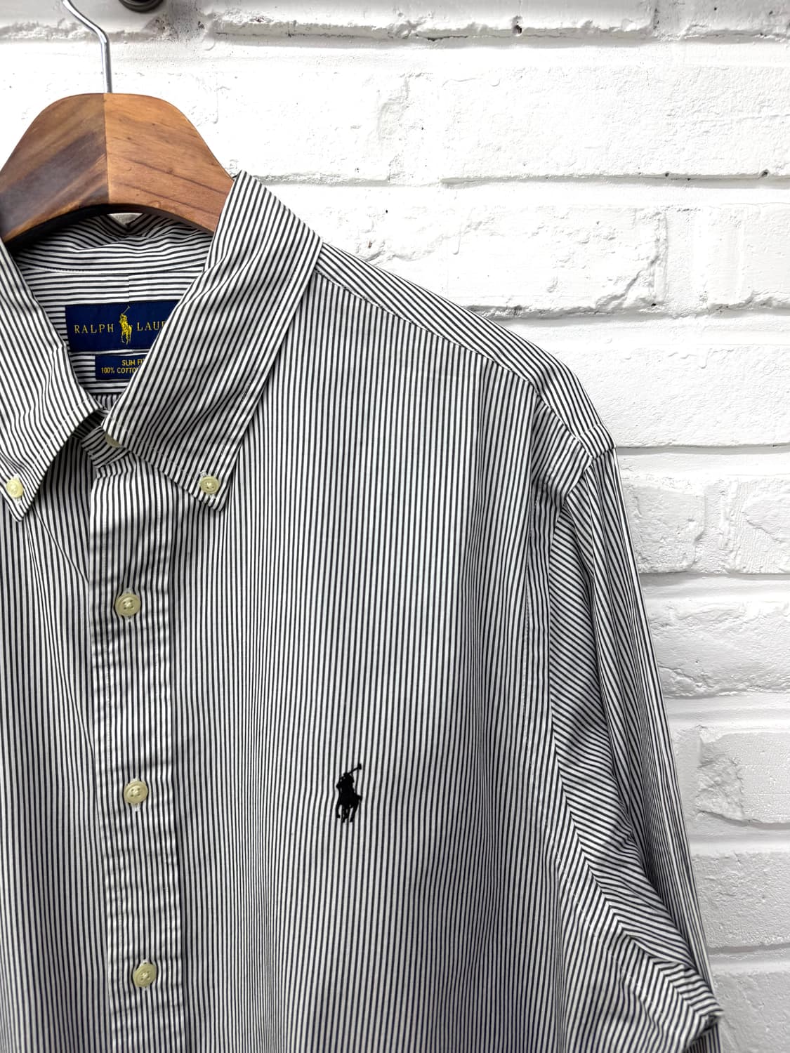 폴로 블랙화이트 스트라이프 슬림핏 코튼 셔츠 상품이미지4