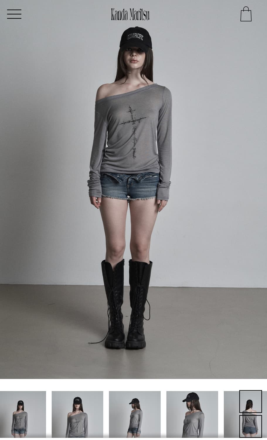 Kanda maritsu one off shoulder gray 긴팔티 상품이미지1