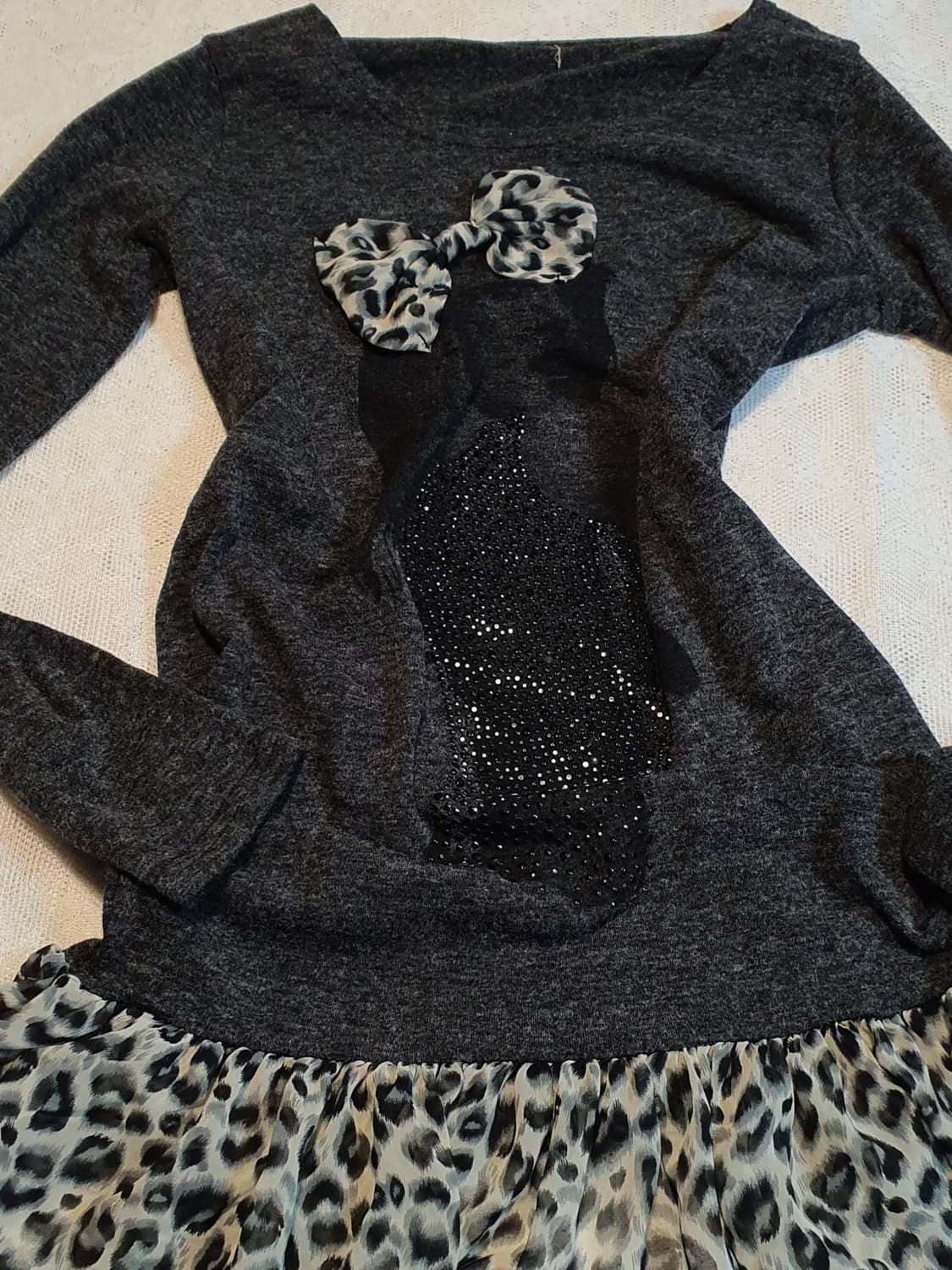 [갸루] 레오파드 리본 롱티 블라우스 상품이미지5