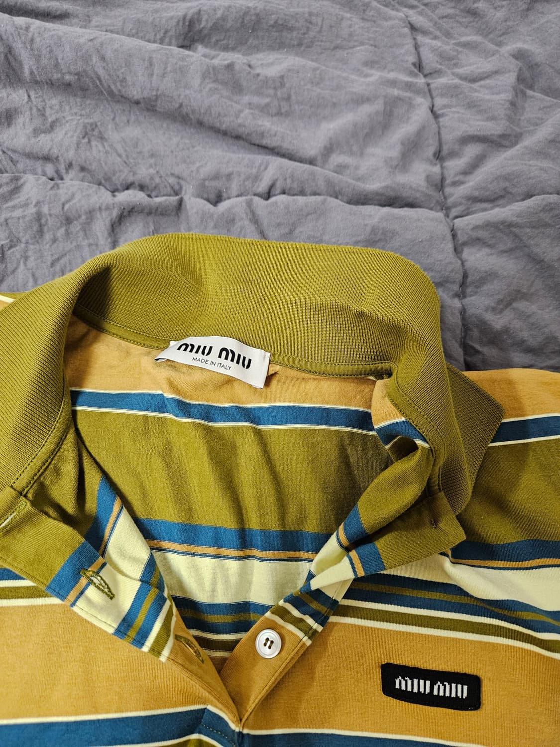 [S] 미우미우 코튼 저지 폴로 셔츠 스트라이프 상품이미지3