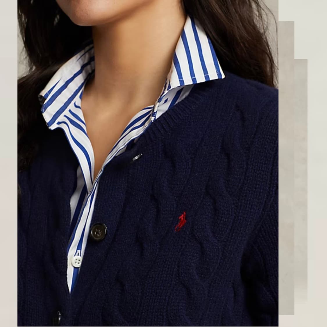 폴로 우먼 울 캐시미어 케이블니트 가디건 상품이미지3