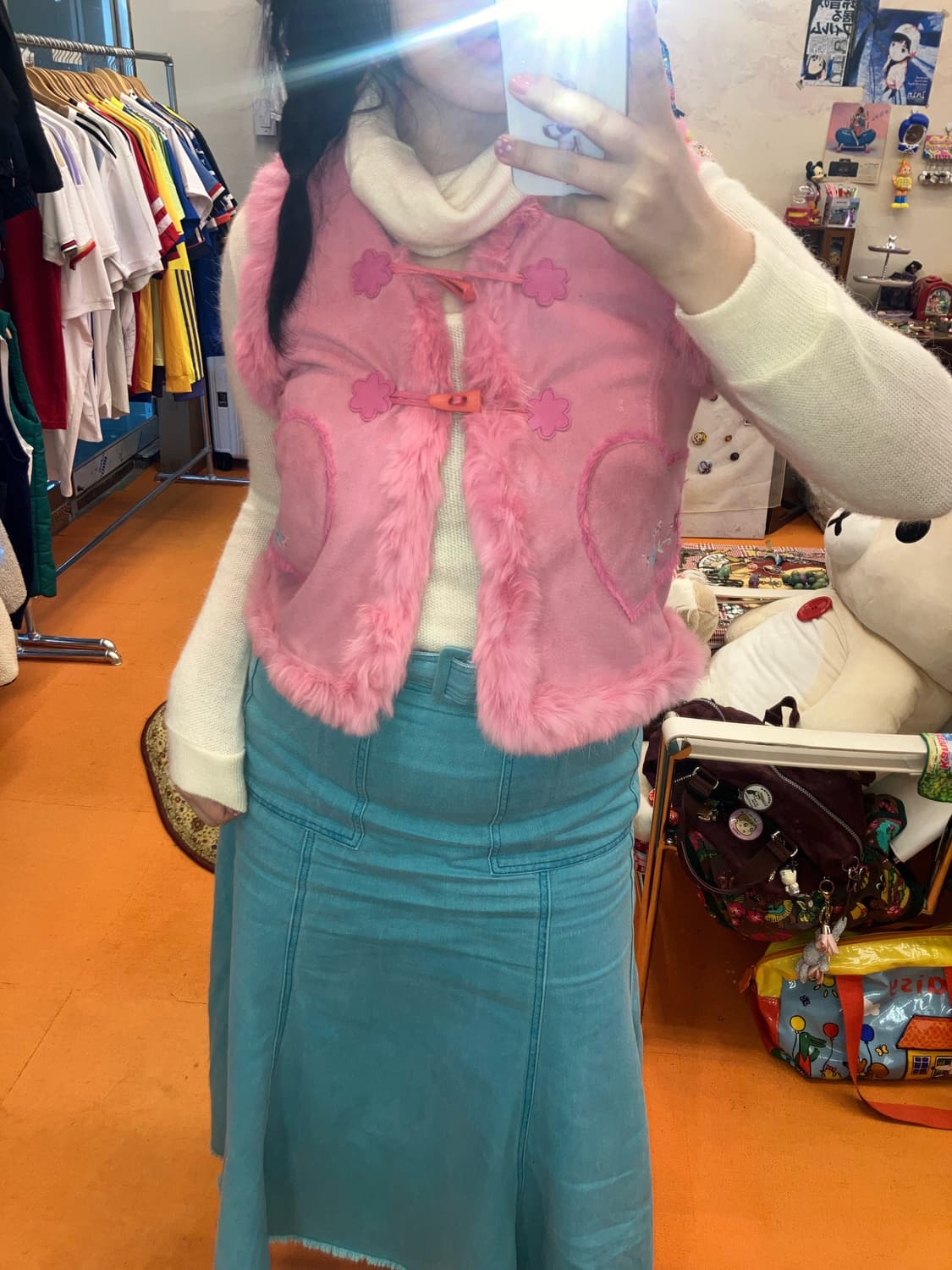 베네통 스웨이드 토끼털 베스트 상품이미지5