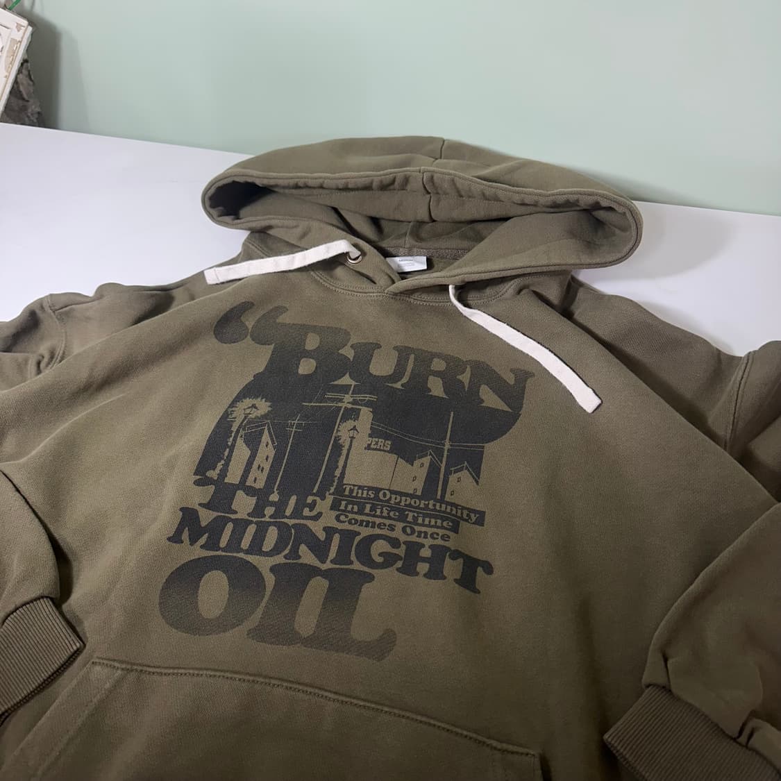 M 100 퍼스텝 빈티키카키 오버핏 미드나잇오일 스웻 후드티 상품이미지1