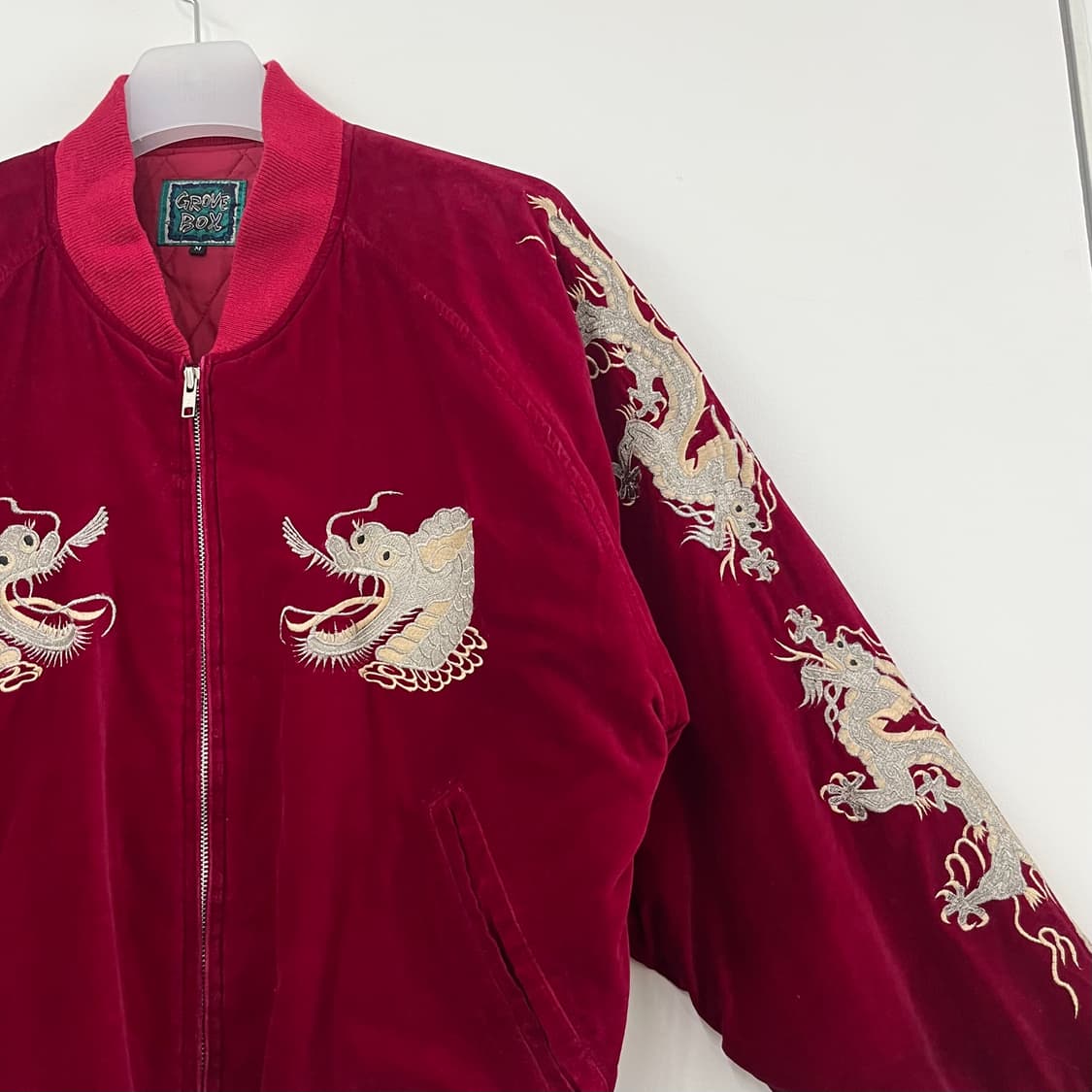 Japanese 버건디 드래곤 벨벳 스카쟌 자켓 상품이미지5