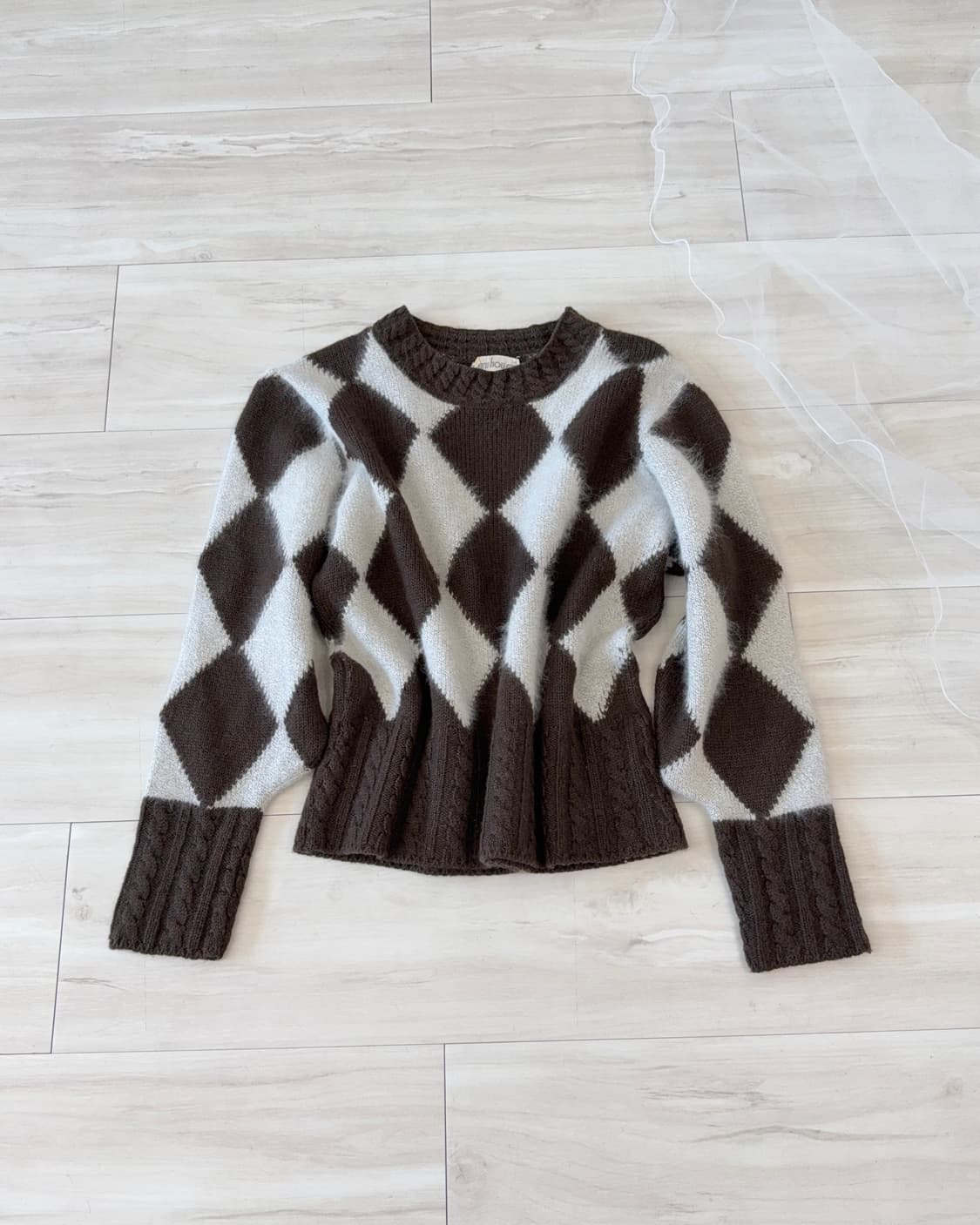 Brown diamond pattern wool knit 상품이미지1