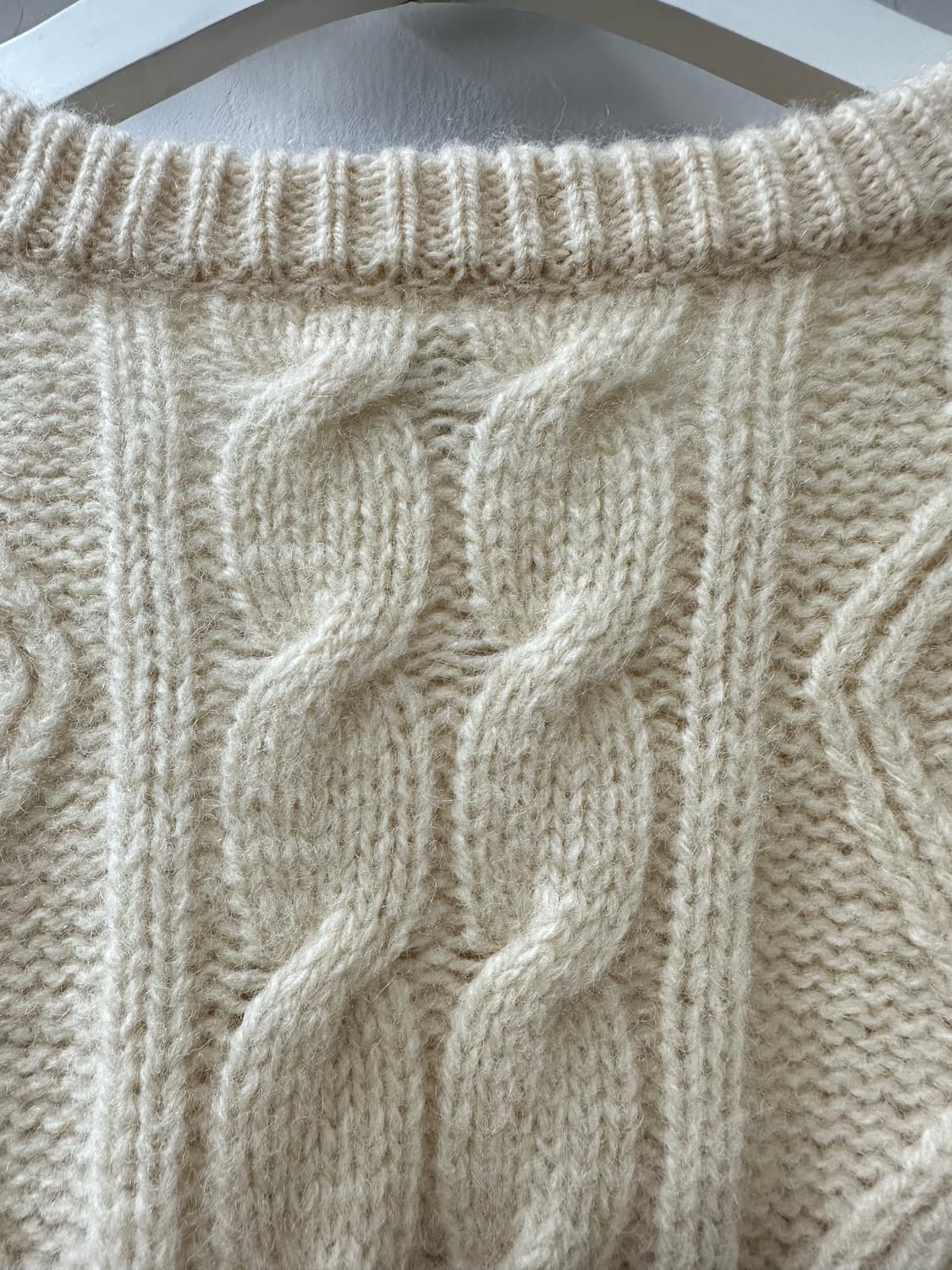 뉴 울 100% 아이보리 피셔맨 아란 케이블 니트 스웨터 상품이미지5