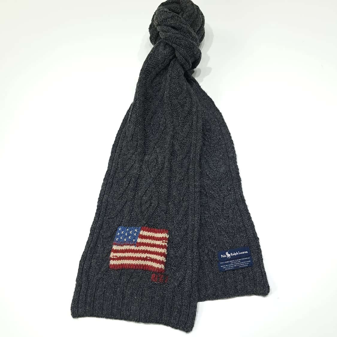 MX571 폴로 90s 램스울 성조기패치 차콜그레이 머플러 목도리 상품이미지2