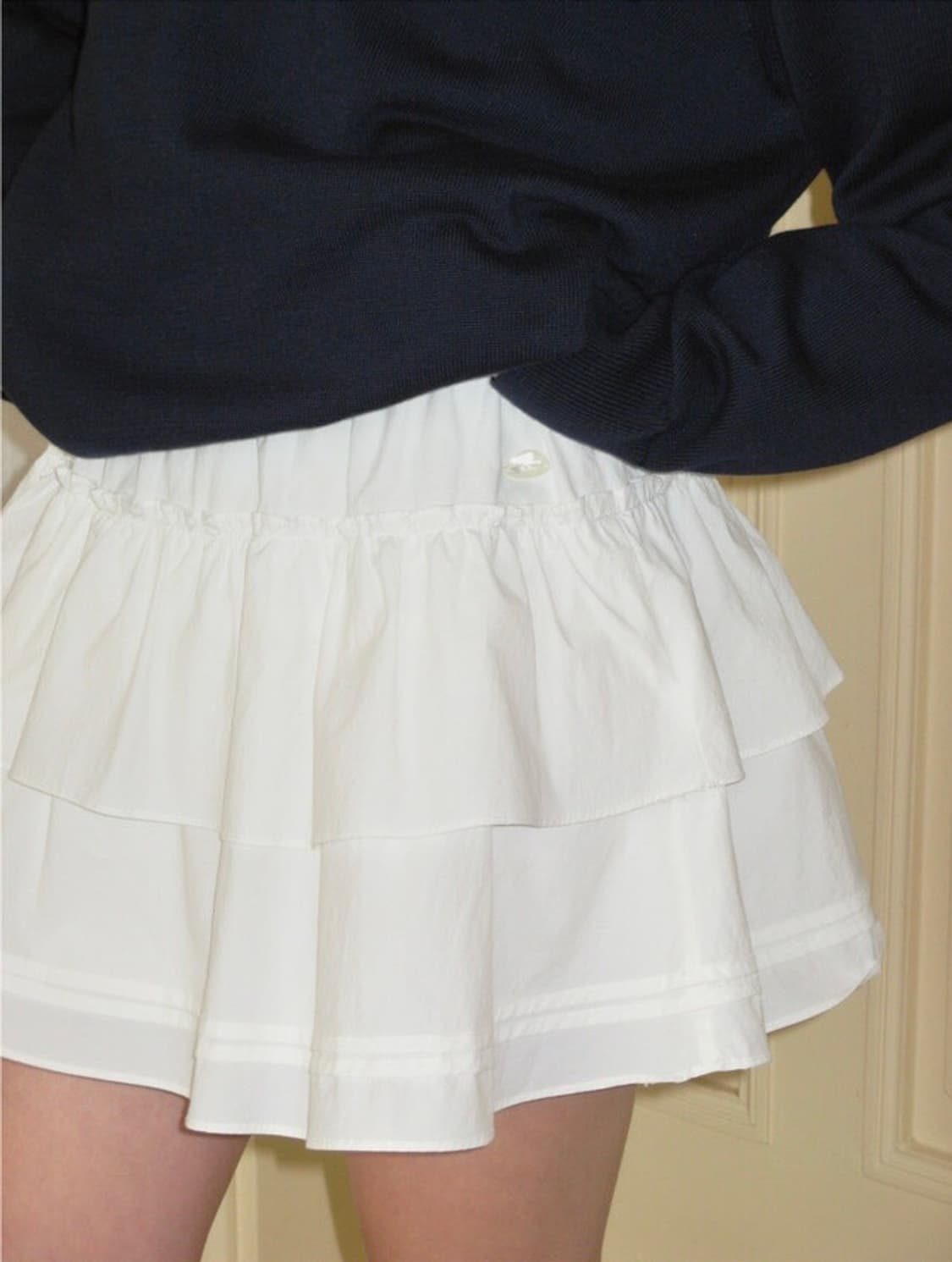 썸웨어버터 캉캉 셔링 플레어 레이어드 화이트 미니 스커트 F 상품이미지5