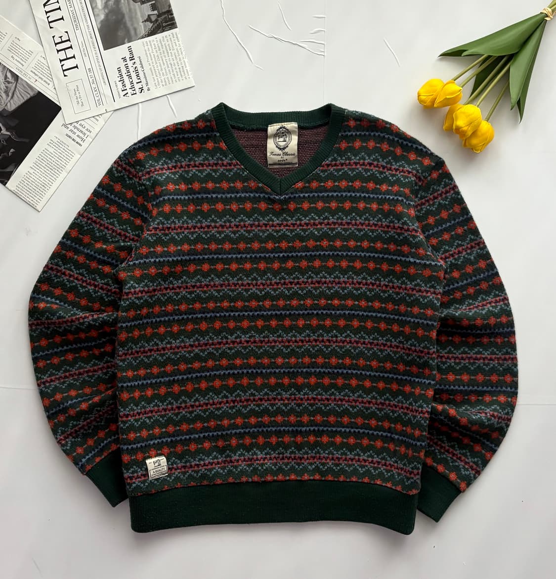 JPN 빈티지 페어아일 엘보 패치 니트 상품이미지2