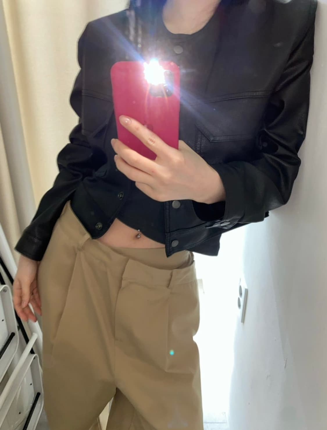 릿킴 데이도어 블랙업 라운드넥 레더 자켓 (새상품) 상품이미지2