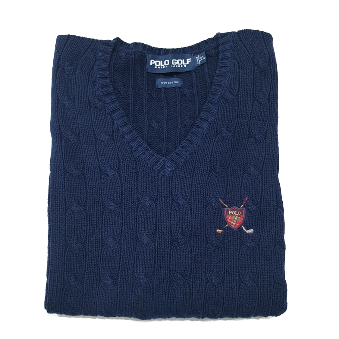 CL579 XL 폴로 90s 홍콩판 엠블럼 케이블 네이비 조끼 니트 상품이미지7