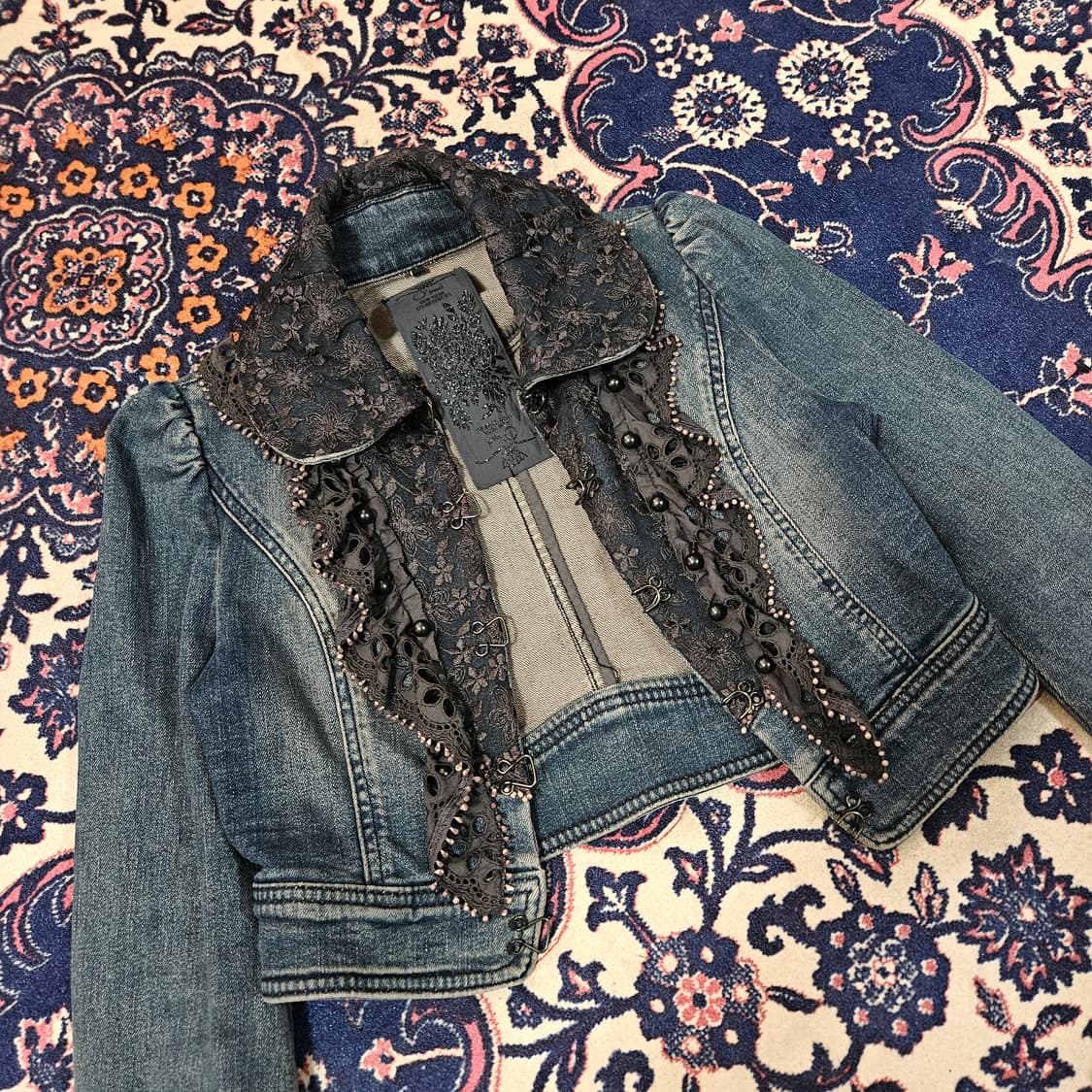 오즈세컨 레이스 레이어드 크롭 데님자켓 55size 상품이미지2