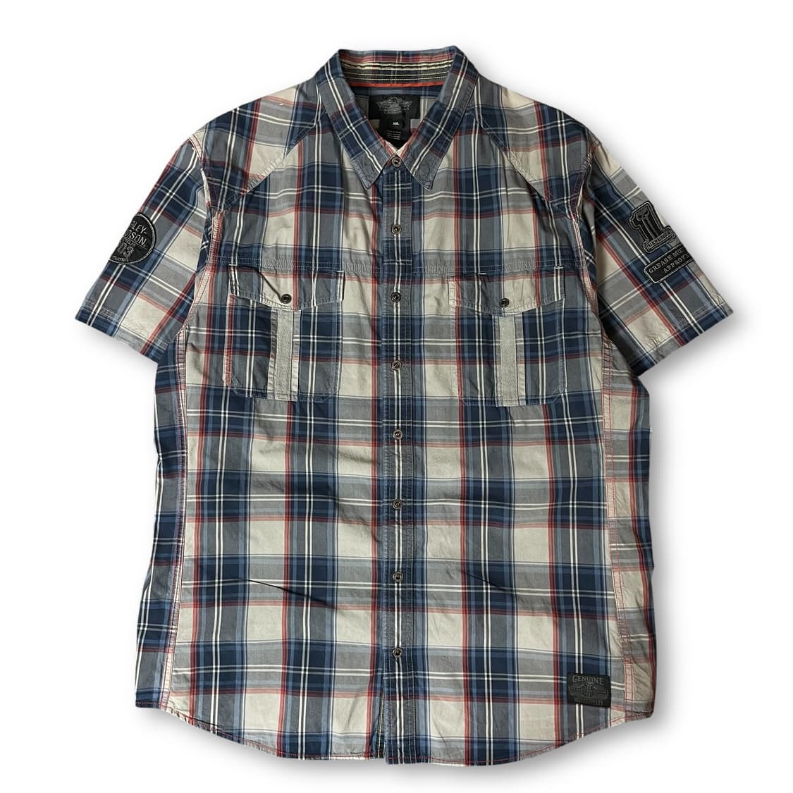 할리데이비슨 블루 레드 체크 반팔 셔츠 3XL 상품이미지1