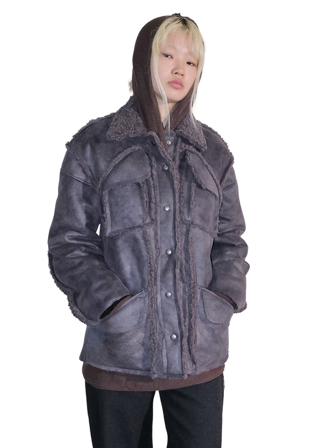 F/ PERVERZE 퍼버즈 컷라인 무스탕 자켓 상품이미지1