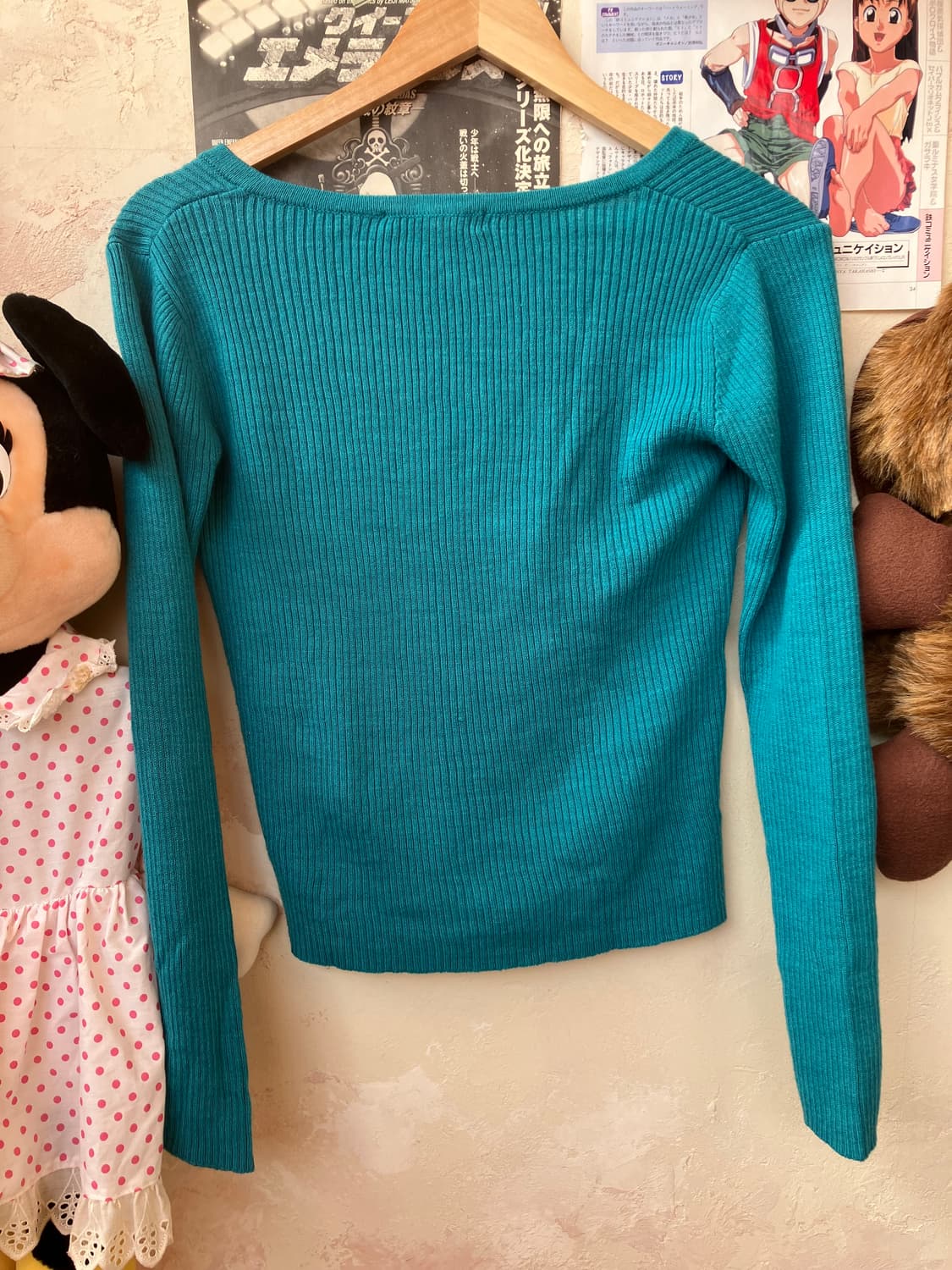 jpn 청민트 오프숄더 골지 니트 상품이미지5