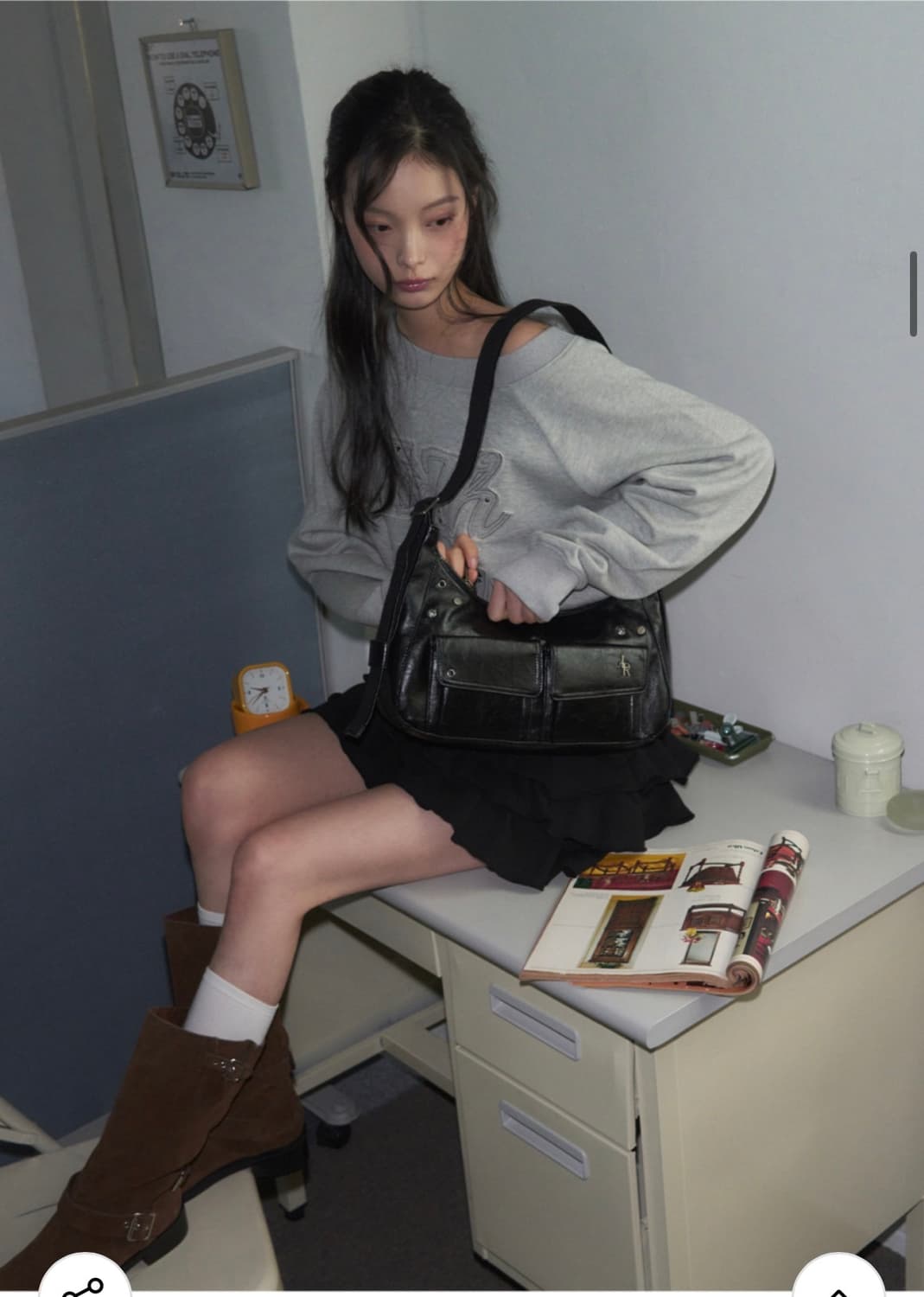 (새상품) 레더리 레이어링 숄더 앤 크로스백 [BLACK] 숄더백 상품이미지5