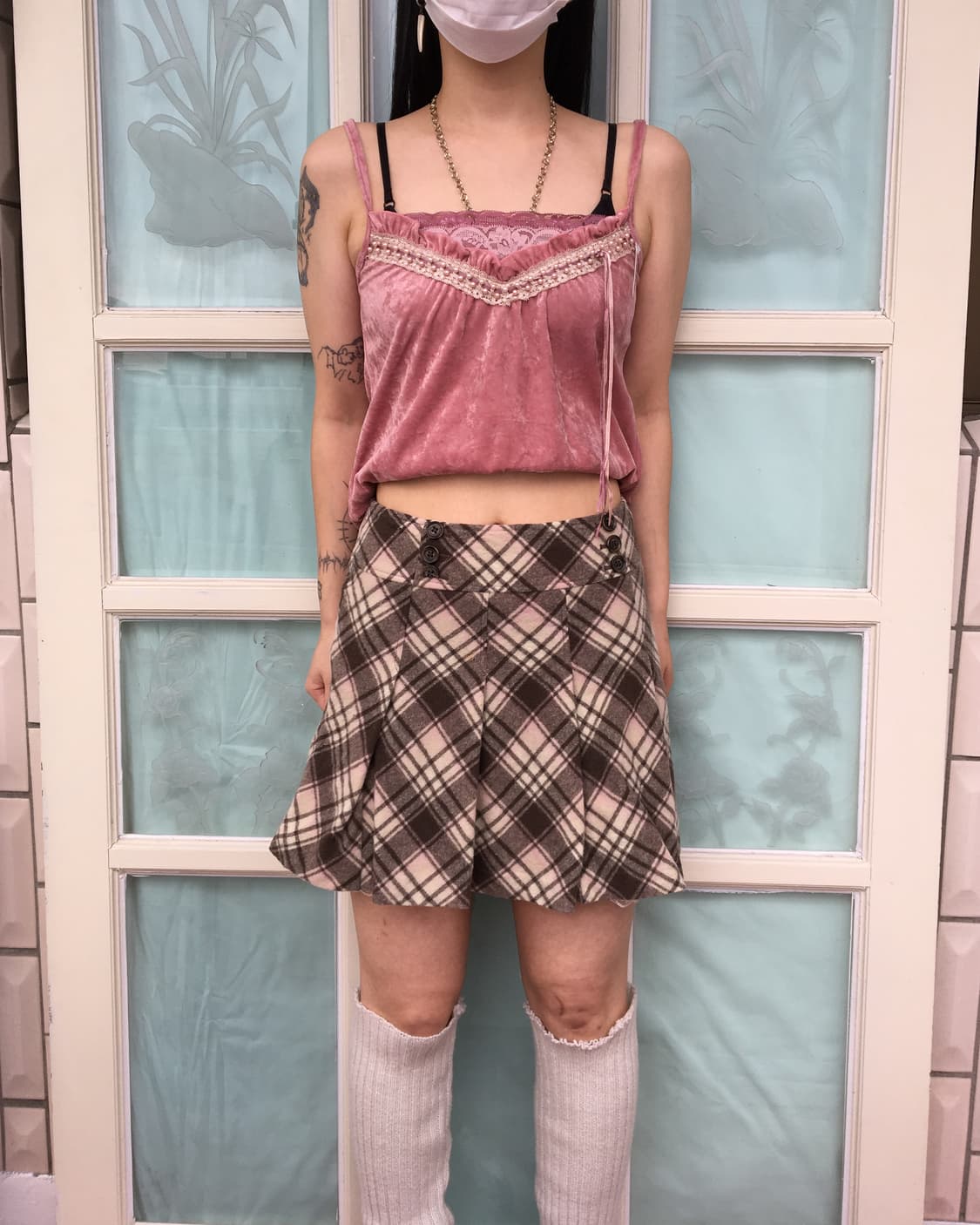 Button point check pattern pleats skirt 상품이미지6