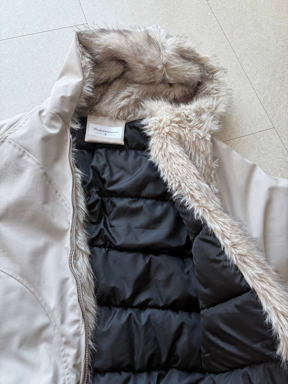 후드 퍼 아이보리 패딩 점퍼 자켓 상품이미지3