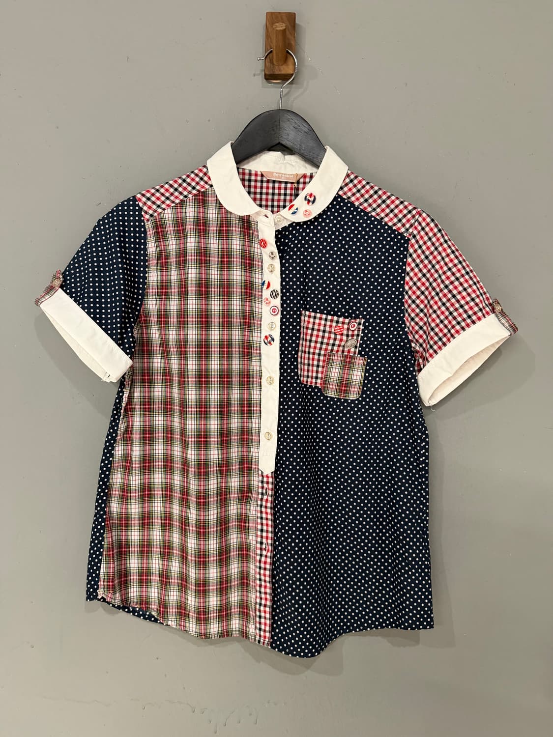 kawaii button pattern mix shirt 상품이미지5