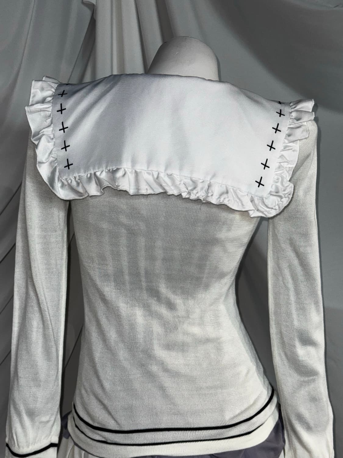 슈가슈가룬깔 화이트 십자가 세일러 체크 프레피 코디세트  상품이미지7