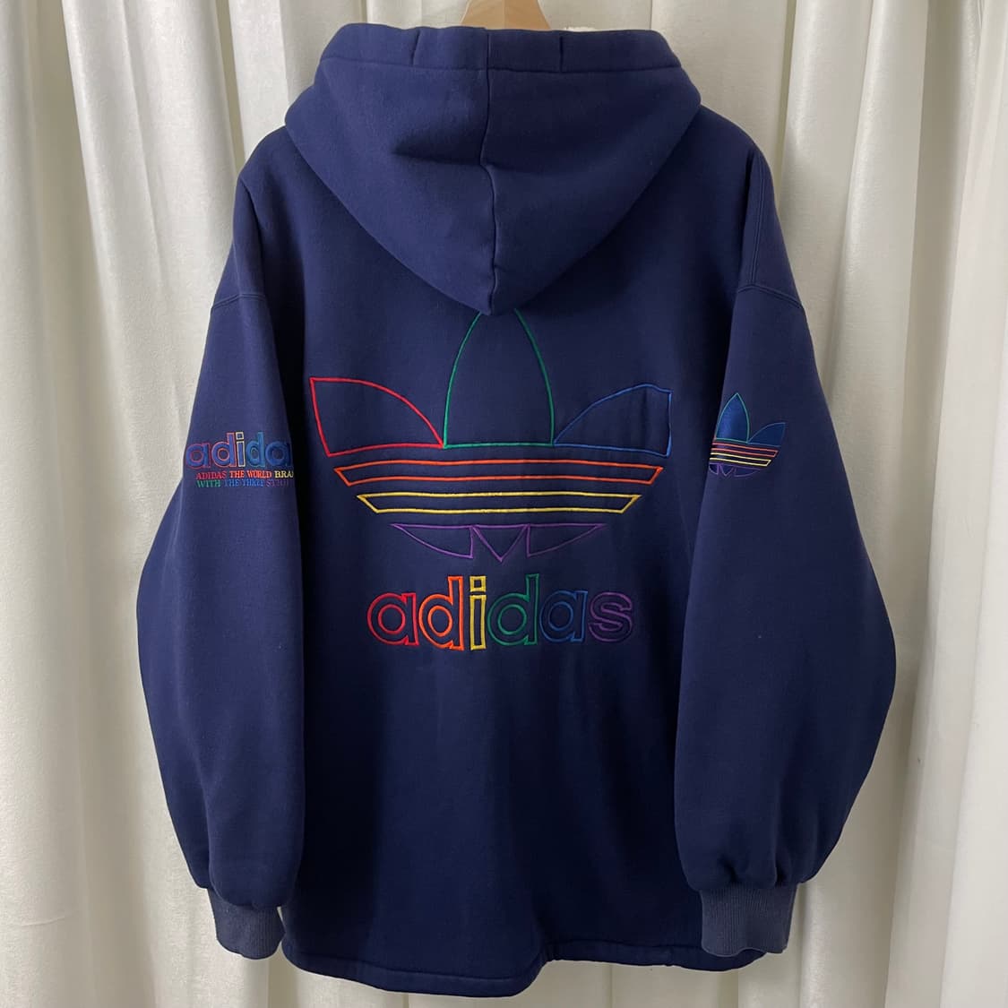 아디다스 블루 레인보우 빅로고 양털 후드집업 상품이미지4