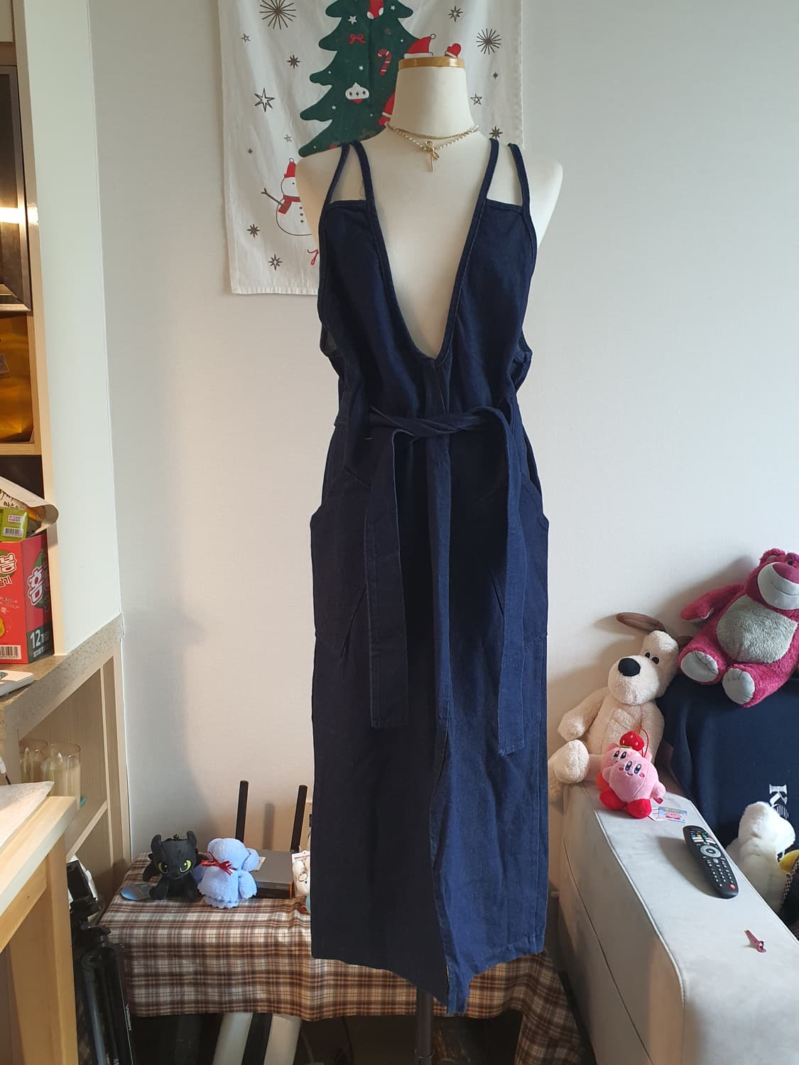 [빈티지] 청 데님 끈 롱 원피스 상품이미지1