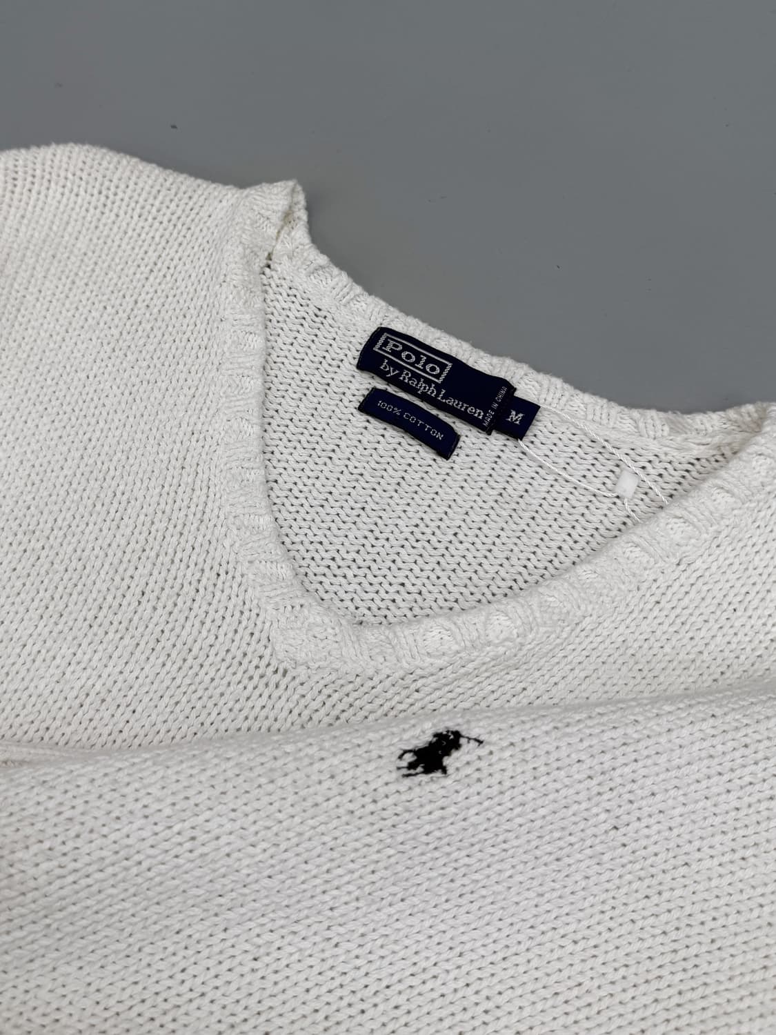 폴로 랄프로렌 루즈핏 90‘s 화이트 코튼 V넥 니트 상품이미지4