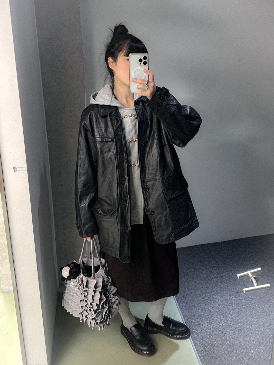 black leather half coat 상품이미지1