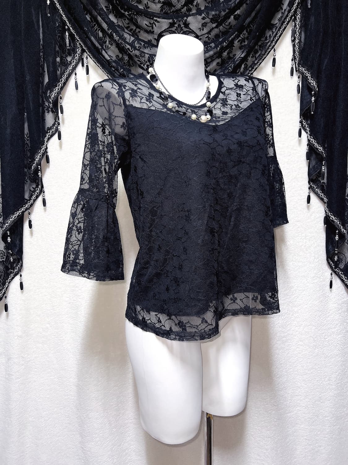 로맨틱고딕 고스 오네갸루 레이스 시스루 블라우스 탑 오리엔탈 페어리 핀터 상품이미지5