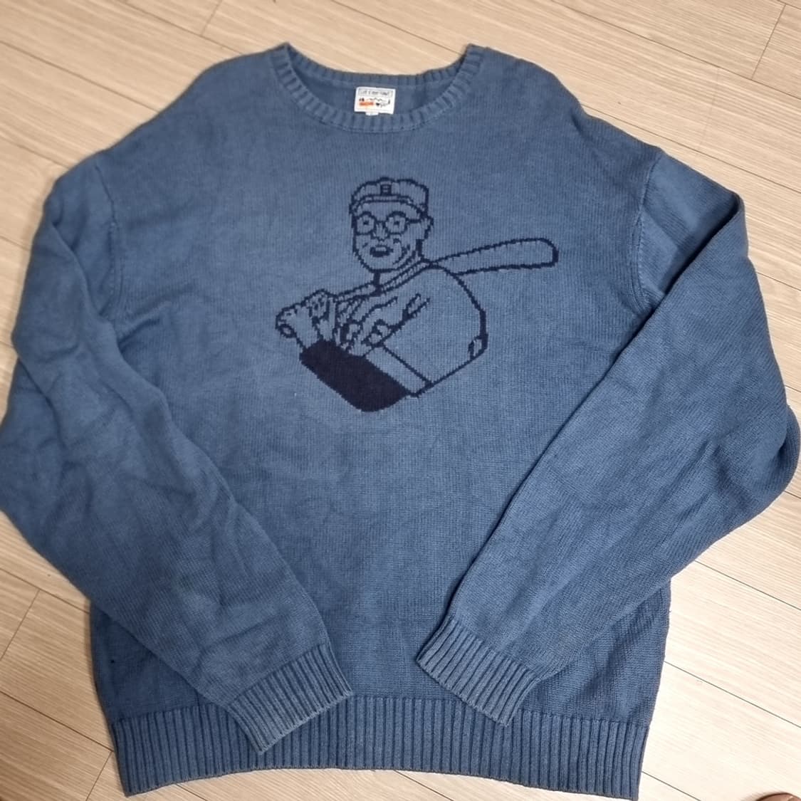 RWCHA 일본제 야구 선수 캐릭터 니트 스웨터 하늘색 상품이미지1