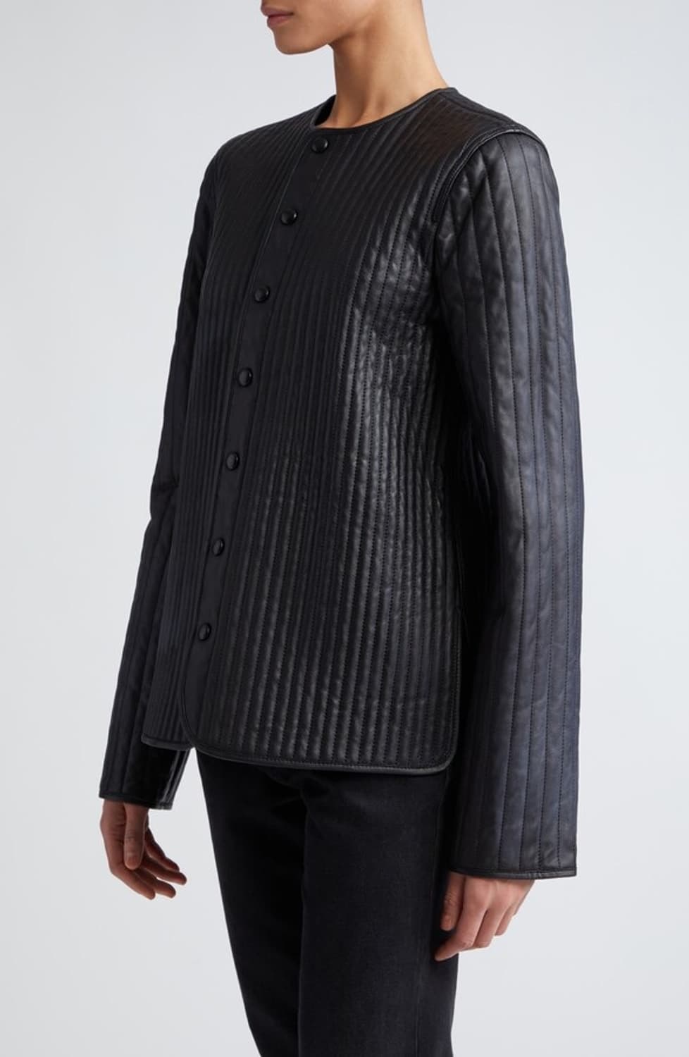 TOTEME 토템 퀼티드 램스킨 레더 라이너 자켓 블랙 36사이즈 상품이미지6