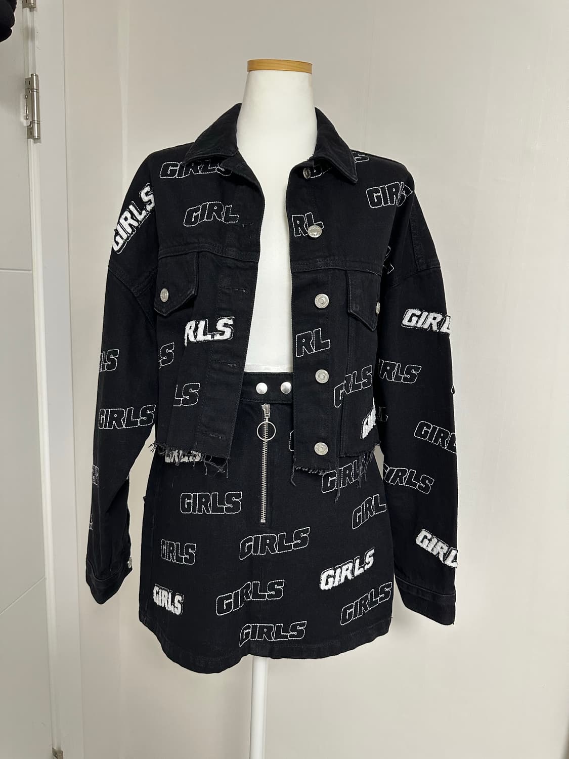 Topshop 걸스 패턴 블랙 데님 자켓 스커트 셋업 상품이미지2