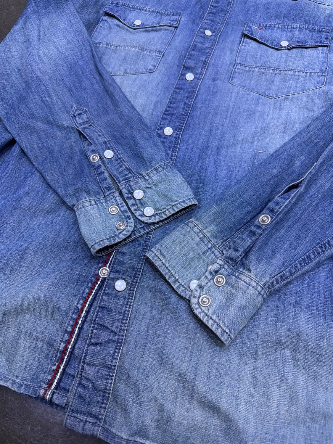 타미힐피거 웨스턴 3라인 스티치 빈티지 워싱 데님셔츠 L 상품이미지7