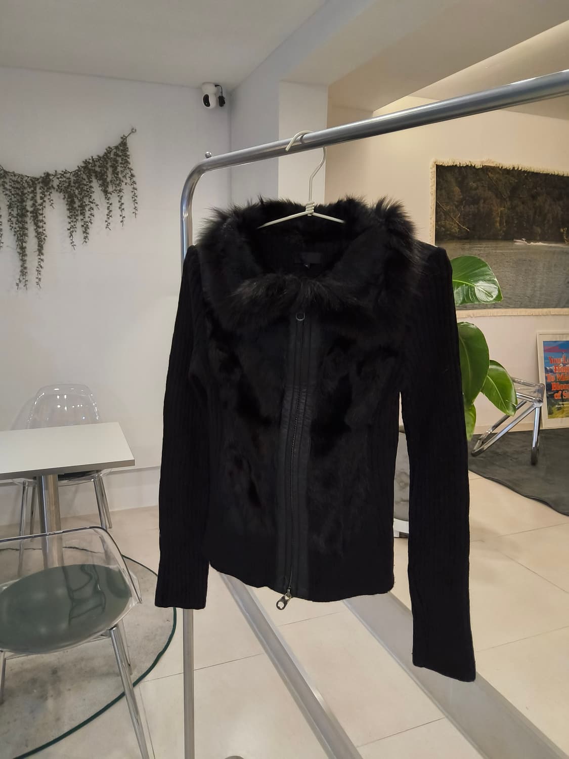 블랙 퍼 트리밍  니트 집업 가디건 상품이미지4