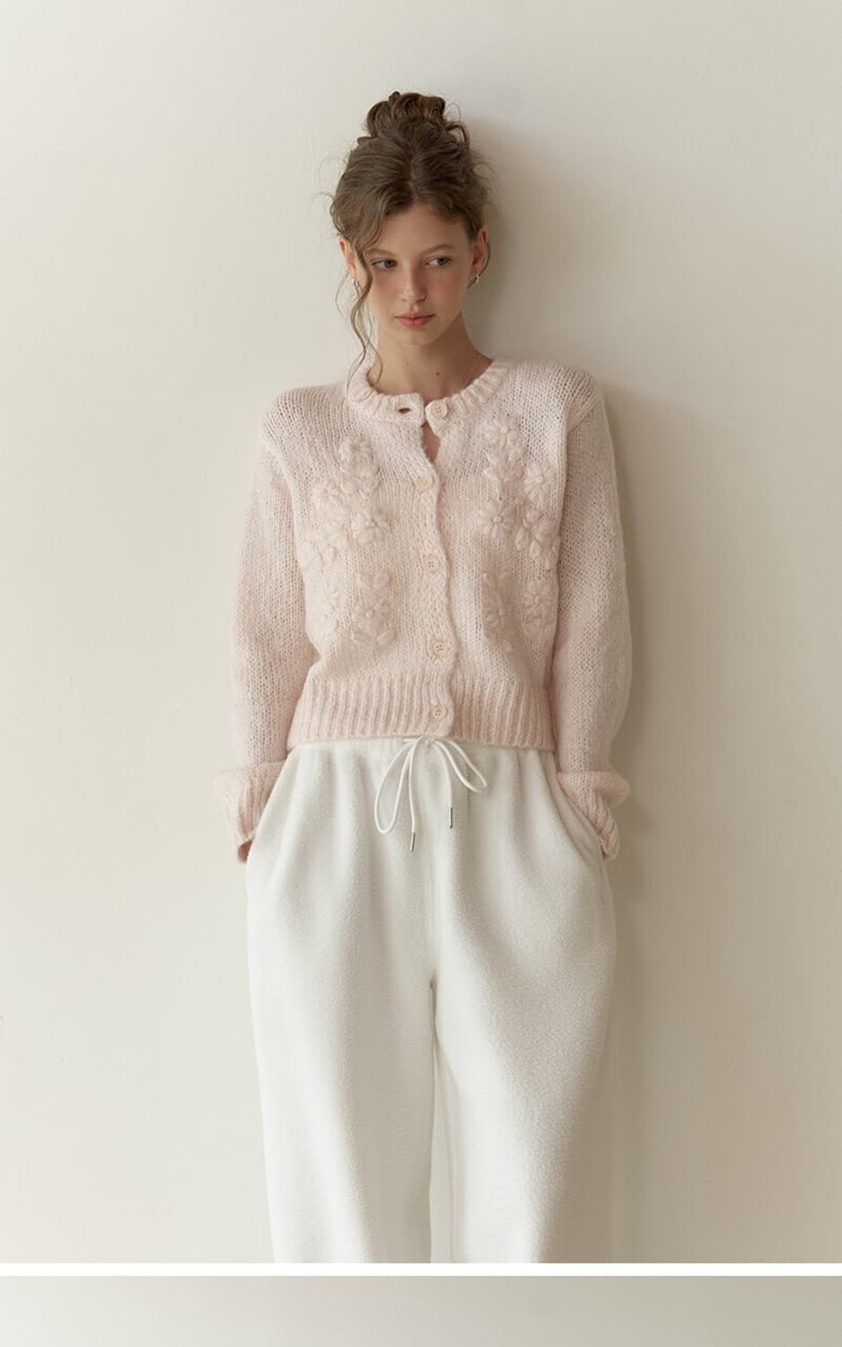 리엘 마시멜로 니트 가디건 파우더 핑크 상품이미지1