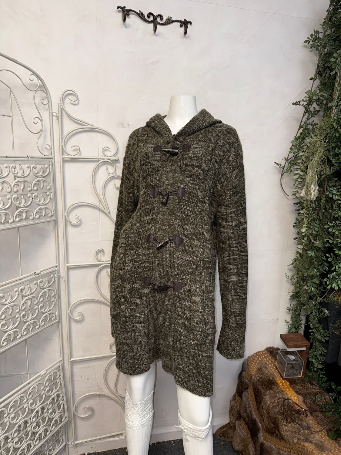 Ash khaki bokashi duffle hood cardigan  상품이미지4