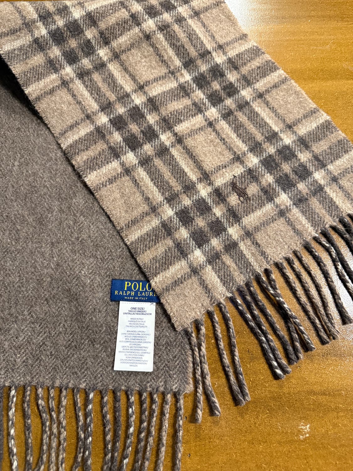 폴로 랄프로렌 이탈리아 리버시블 체크 울 머플러 브라운 상품이미지2