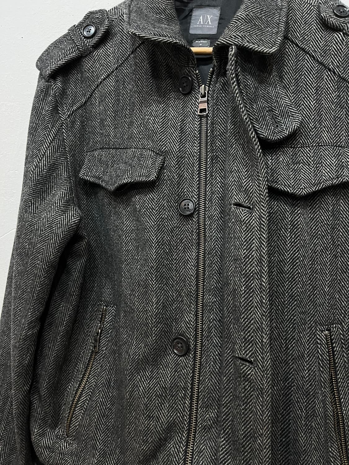 아르마니 익스체인지 울 캐시미어 헤링본 블루종 자켓  상품이미지5