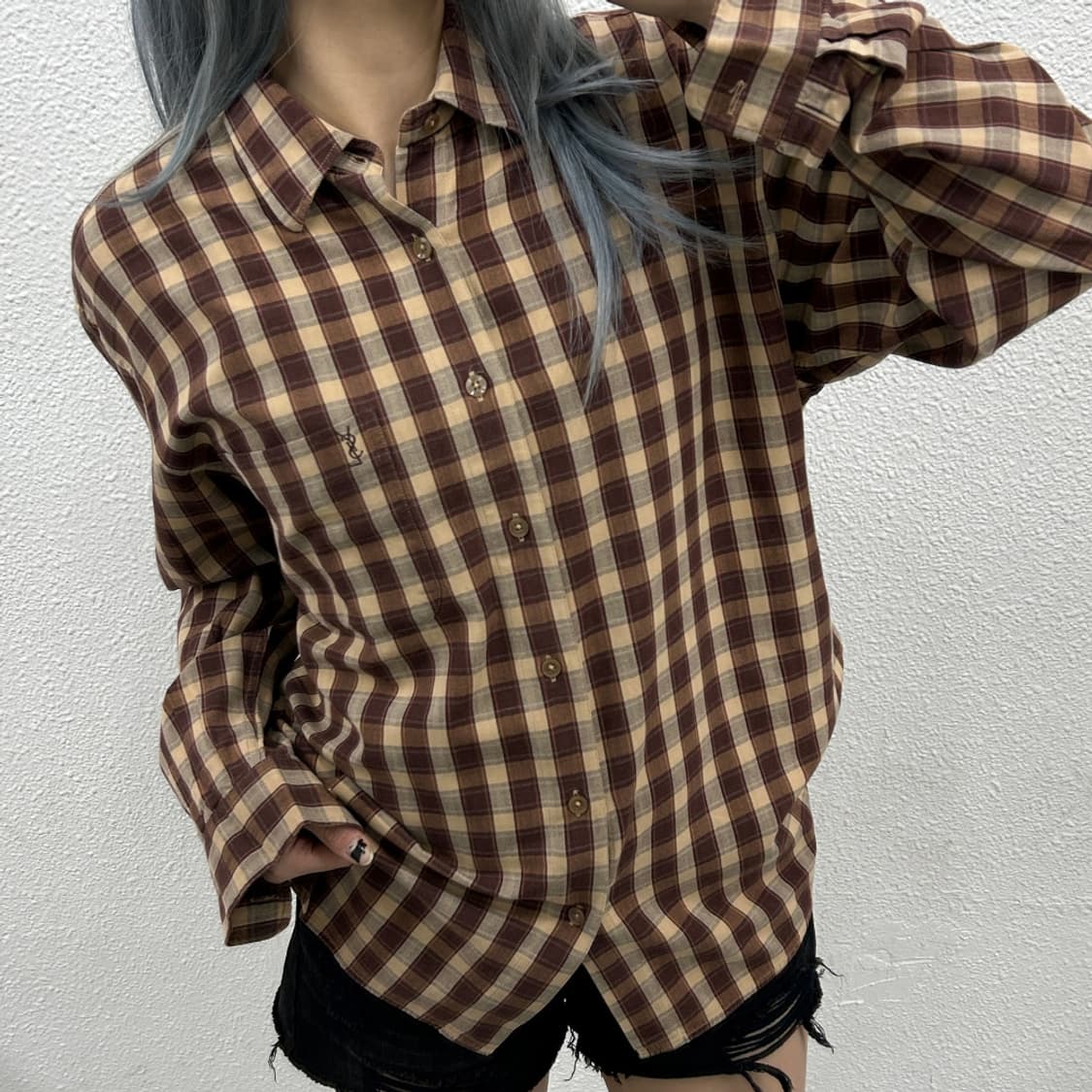 입생로랑 브라운 로고 타탄체크 셔츠 100 상품이미지1