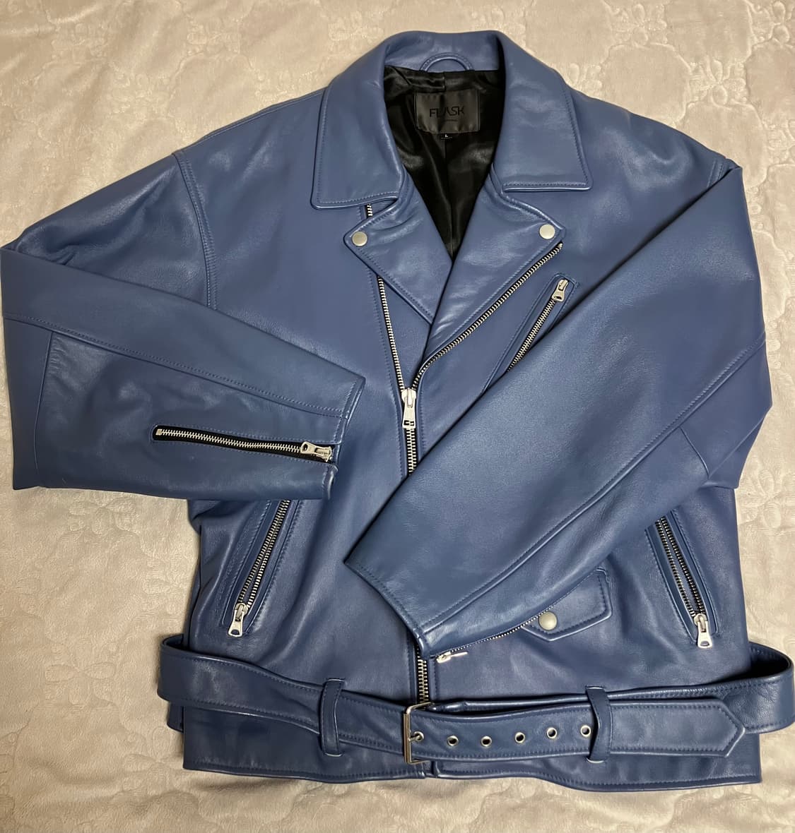 FLASK 양가죽 슈퍼 오버핏 라이더 자켓 블루 가죽자켓 상품이미지2