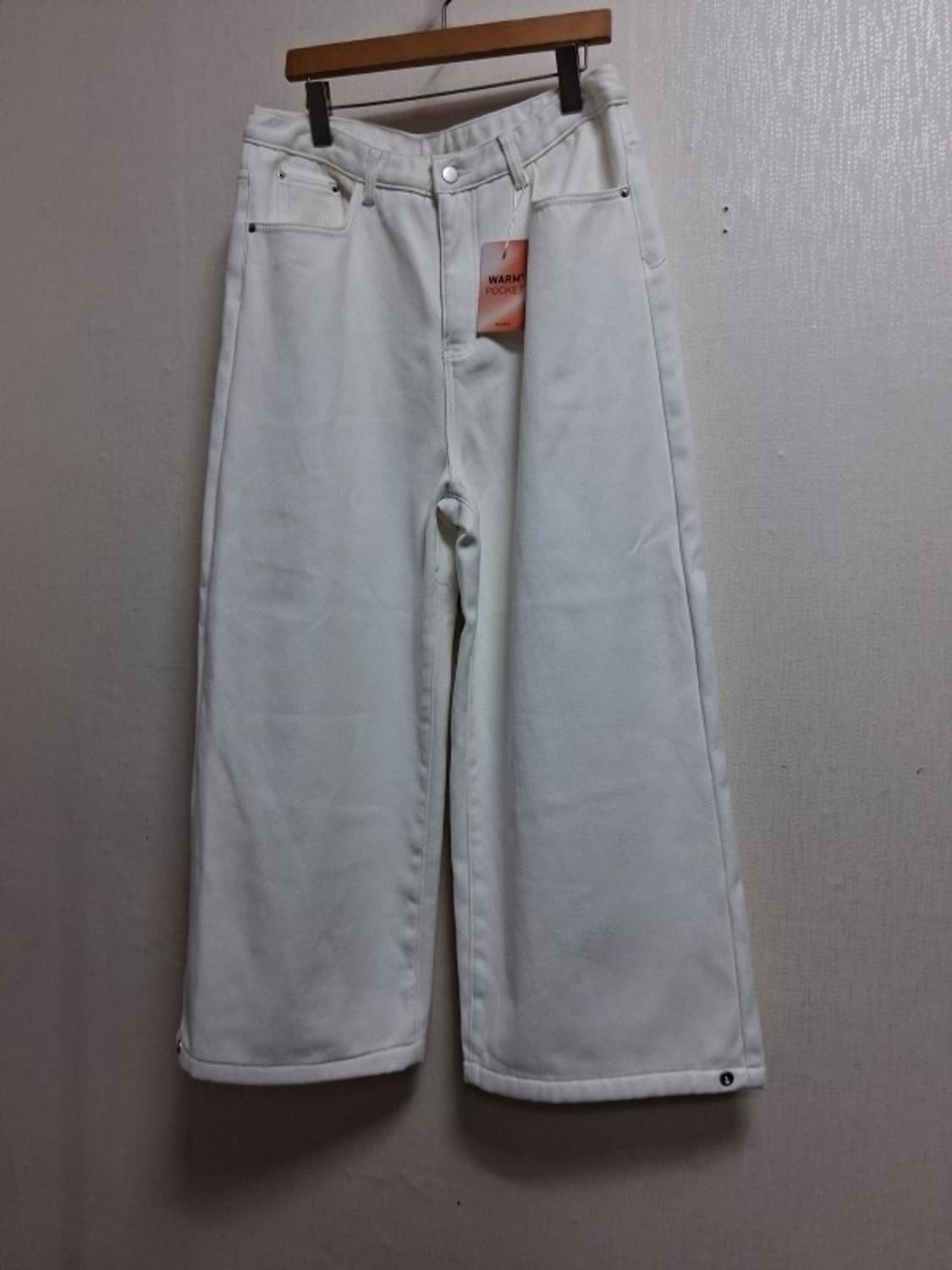 와이드 화이트 데님기모 팬츠 3단밑단 조절 미착용새옷상태 32에서34  상품이미지1