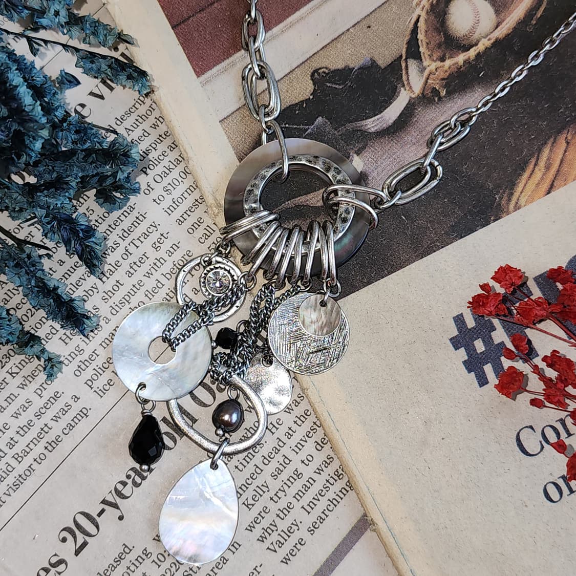 90s 프랑스 빈티지 쥬얼리 엔틱 실버 서클 펜던트 체인 목걸이 상품이미지1