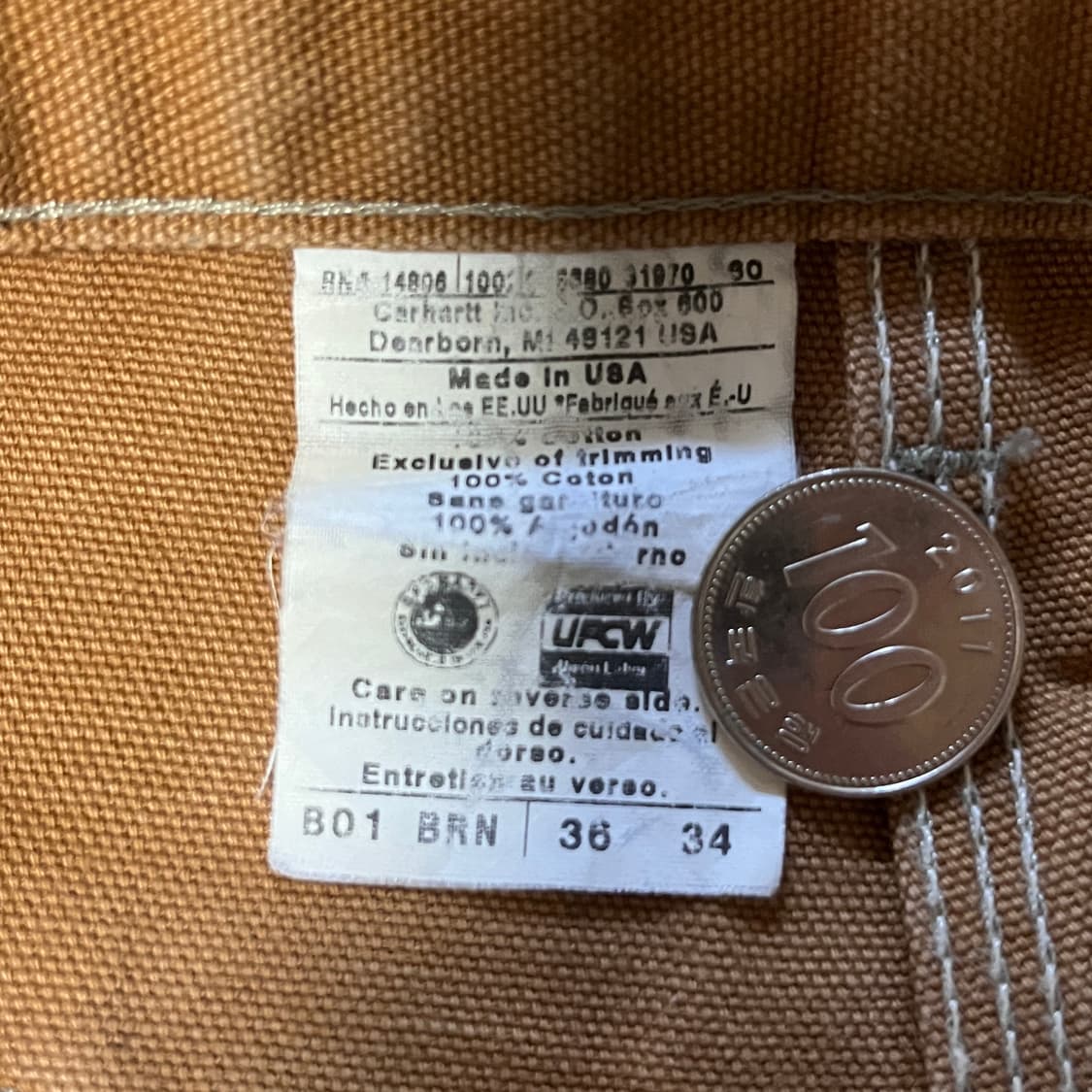 [36x34] 00s USA 빈티지 칼하트 더블니 B01 BRN 상품이미지4