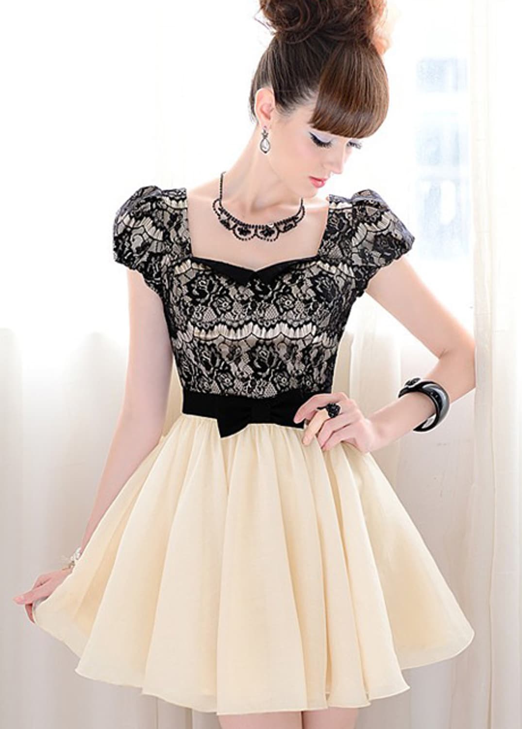 빈티지)유럽중세 블랙리본레이스 로코코바로크 로맨틱 고딕로리타갸루쉬폰원피스 상품이미지1