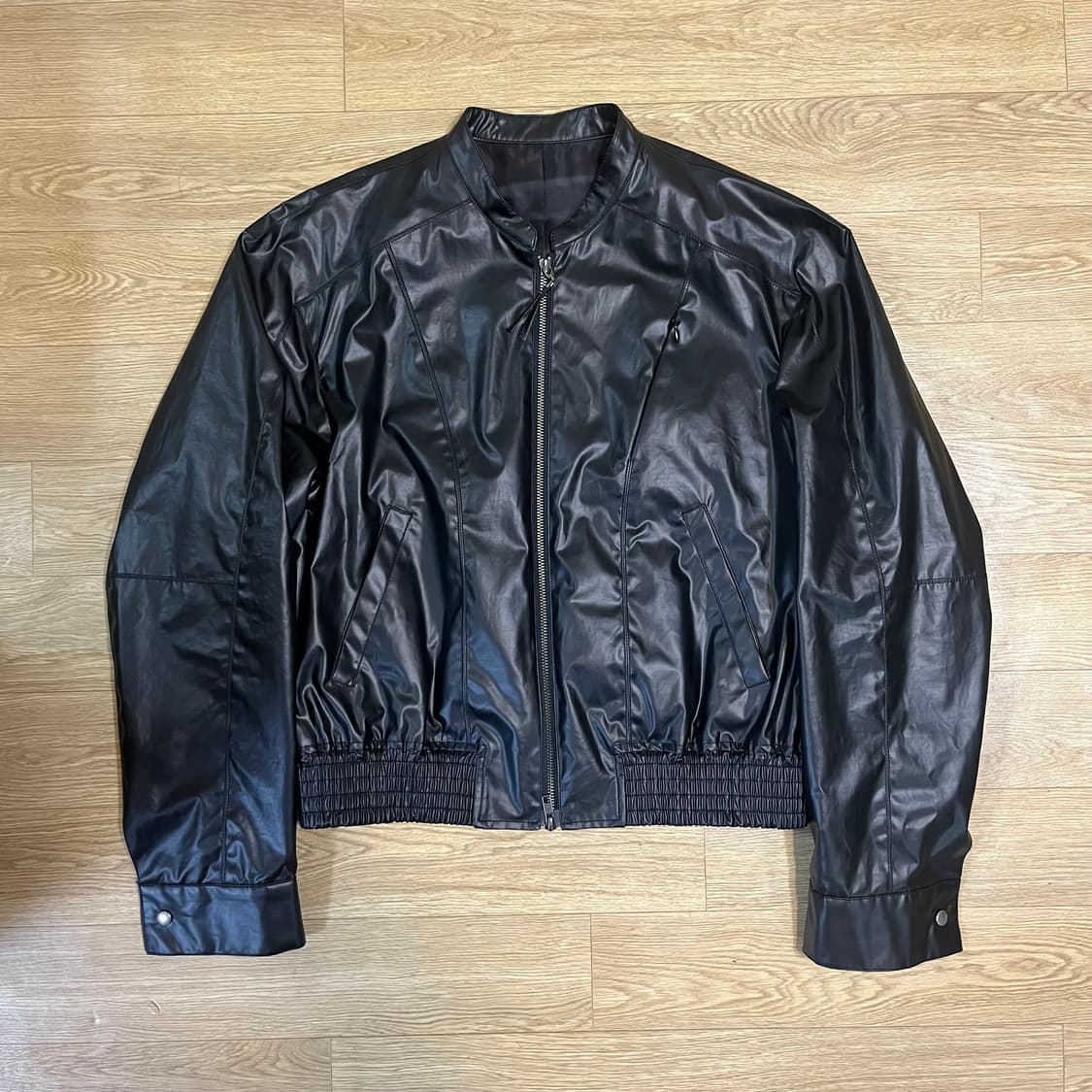 44) 엘무드 글레이즈드 바이커 크롭 코튼 자켓 블랙 상품이미지3