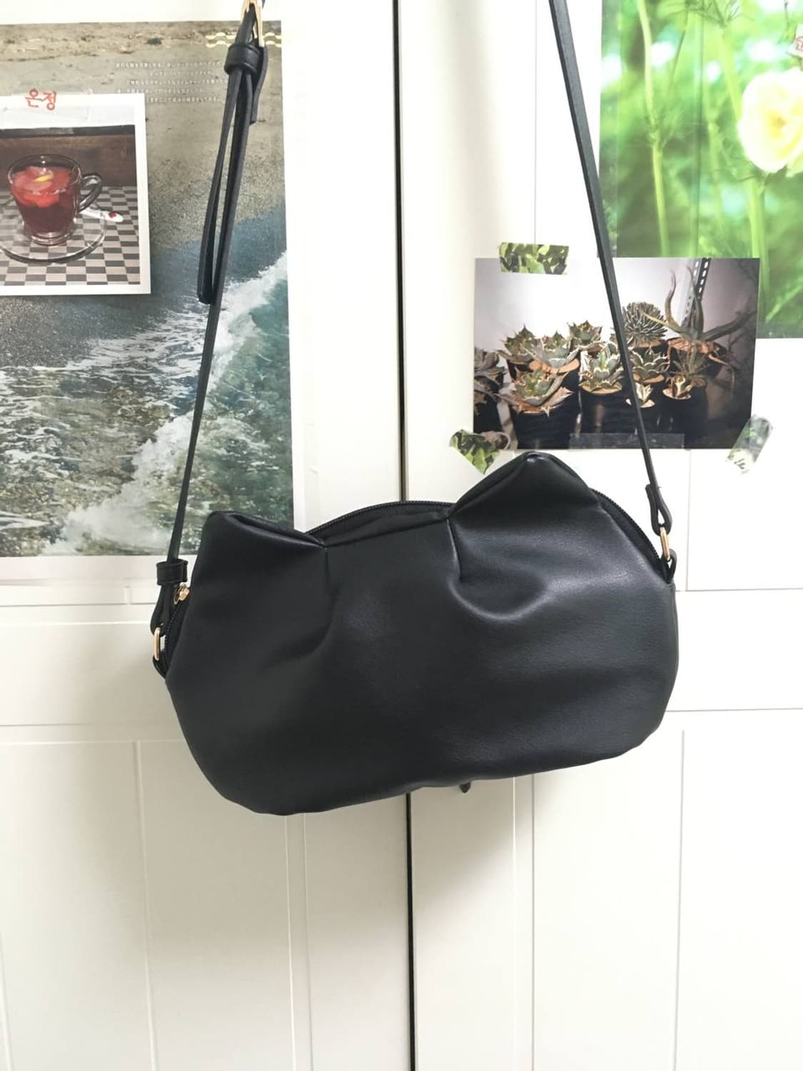 일본빈티지 네코 크로스백 블랙 미니 고양이 모리걸 미니멀 상품이미지1