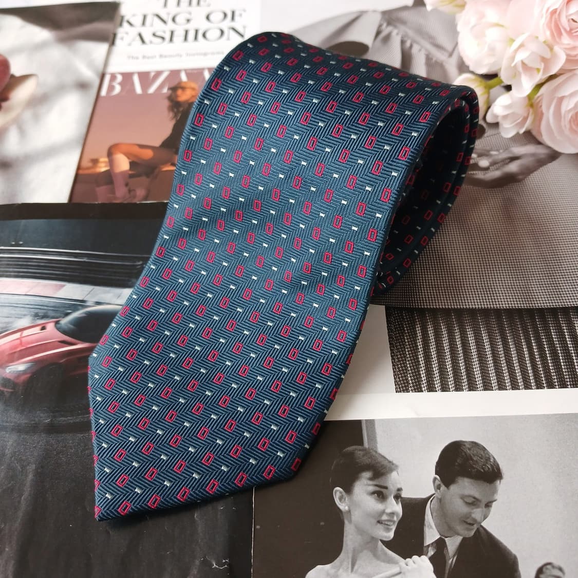 메트로시티 실크 청녹색 패턴 넥타이 8.6cm A+~A등급 A19880
 상품이미지4