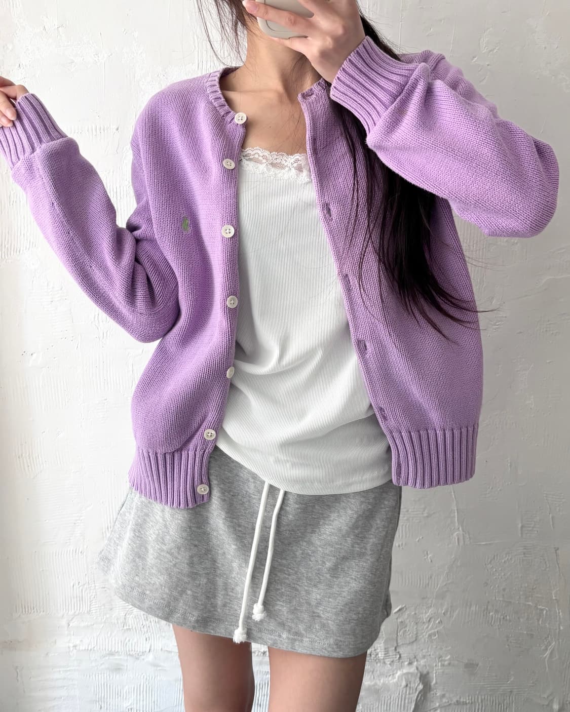 Polo 랄프로렌 스포츠 라벤더퍼플컬러 코튼 유넥 가디건 상품이미지1