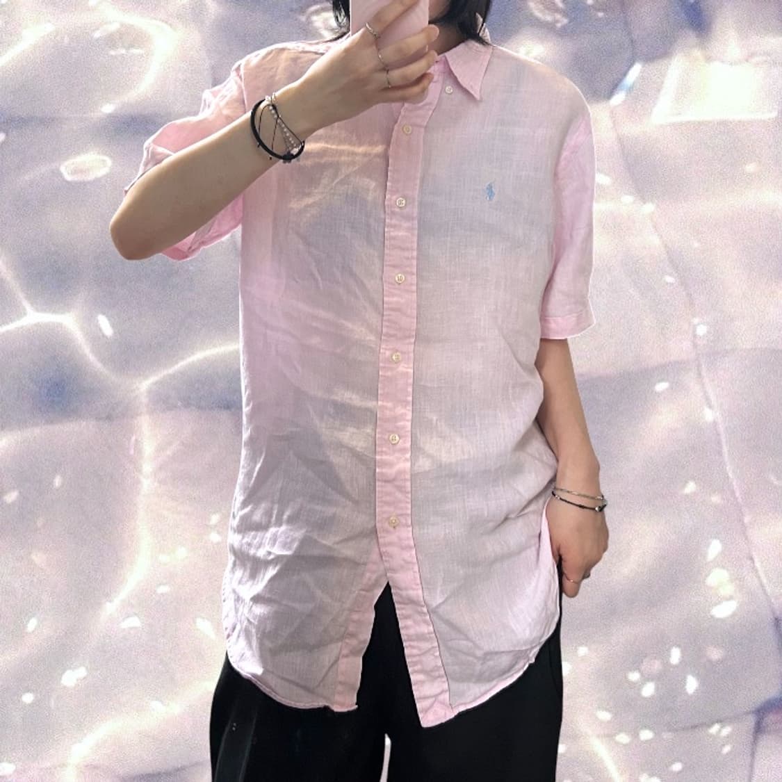 폴로 랄프로렌 린넨 반팔 셔츠 핑크 S  상품이미지4