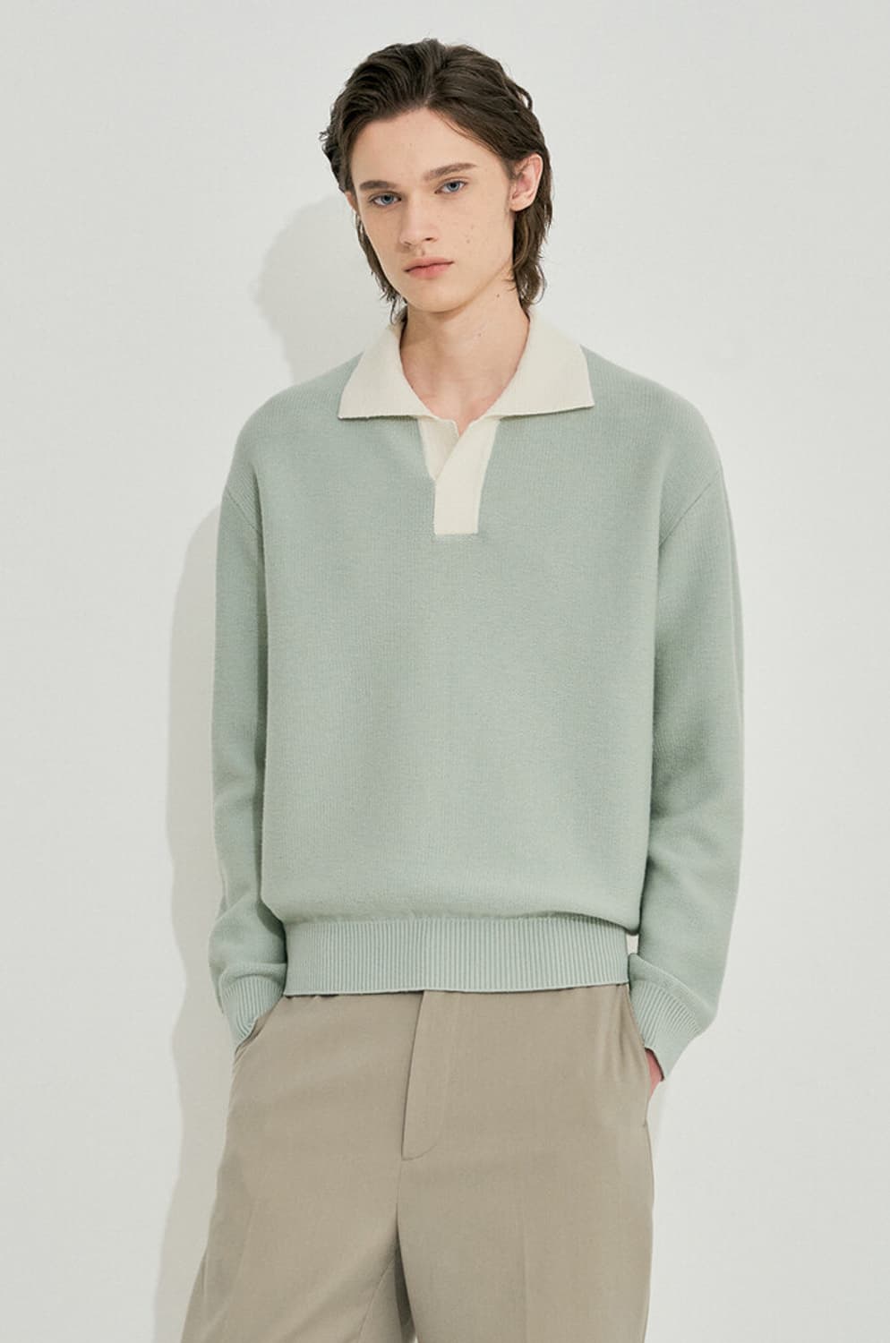 [새상품] 시스템옴므 변우석 울 컬러 블록 칼라 카라 폴로 니트 탑 상품이미지3